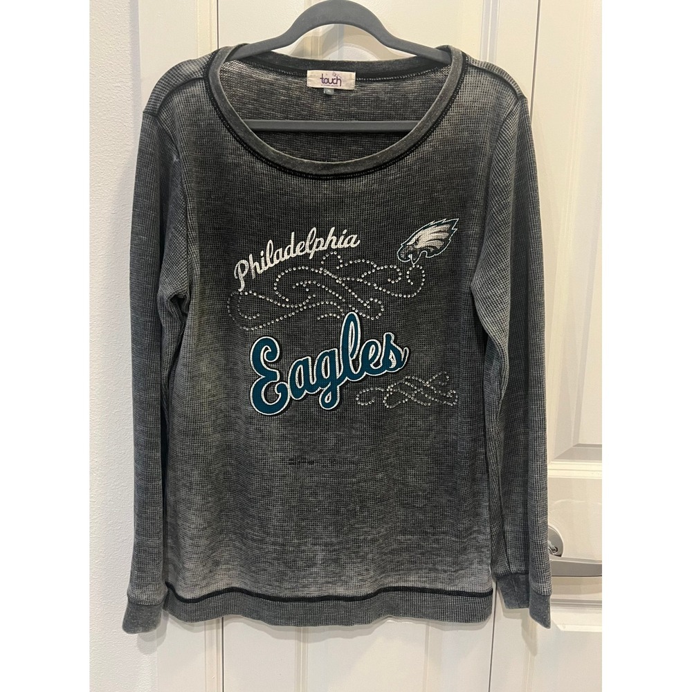Touch by Alyssa Milano Philadelphia Eagles Thermal Top Grey Rhinestone XL (1167)